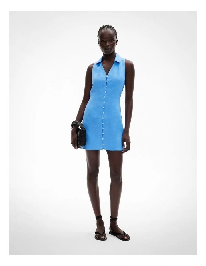 Button Down Mini Dress in Azure image 1