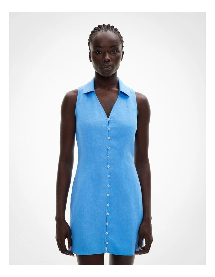 Button Down Mini Dress in Azure image 2