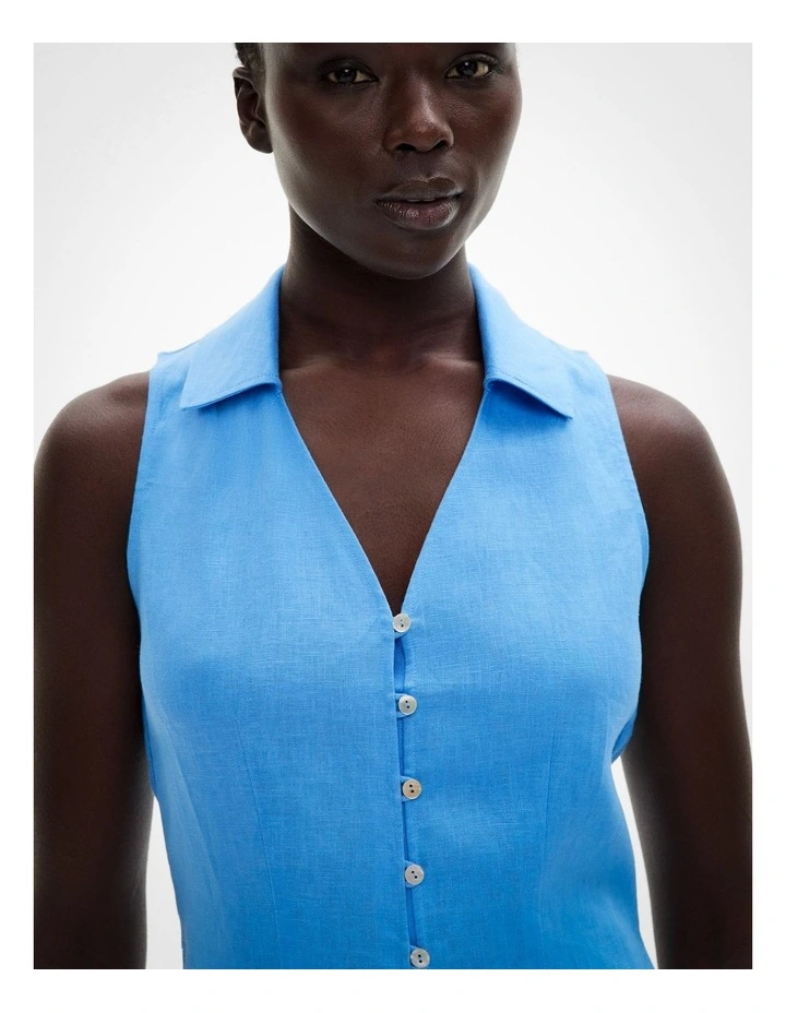 Button Down Mini Dress in Azure image 3