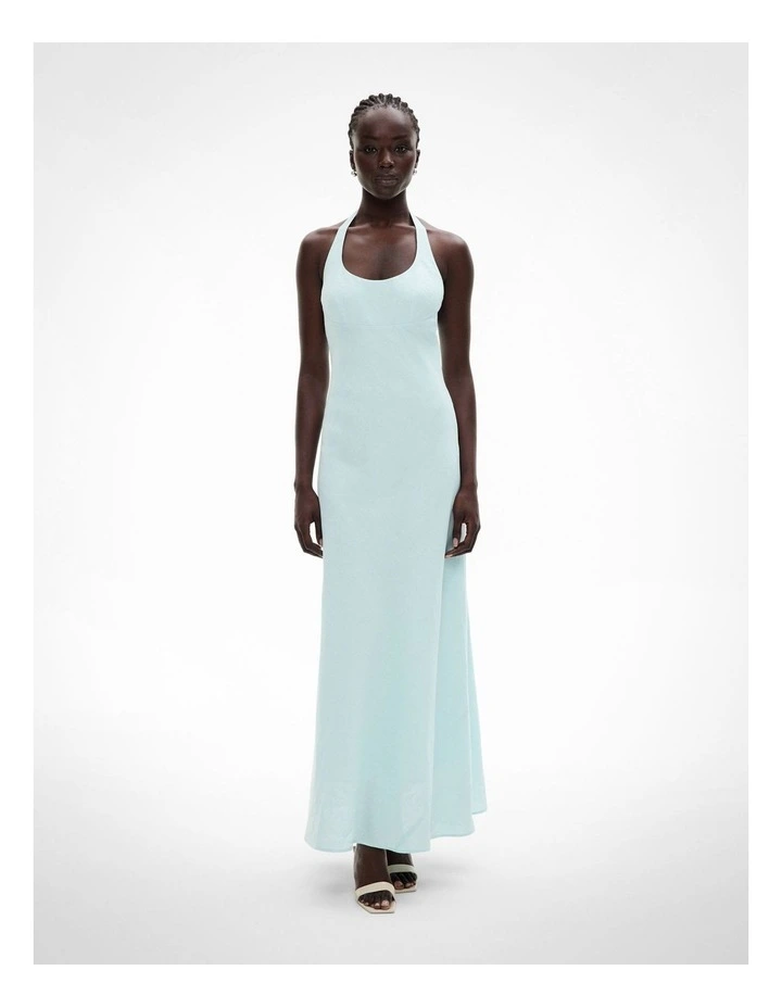 Maxi Tie Halter Dress in Faded Turquoise image 1