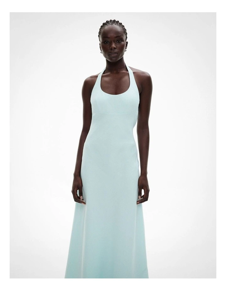 Maxi Tie Halter Dress in Faded Turquoise image 2
