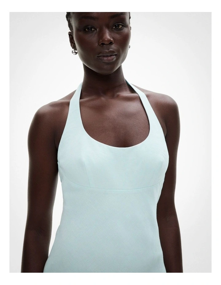 Maxi Tie Halter Dress in Faded Turquoise image 3