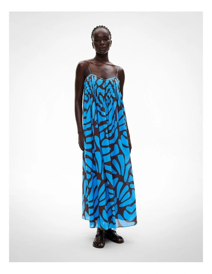 Pintuck Maxi Dress in Azure Print image 1