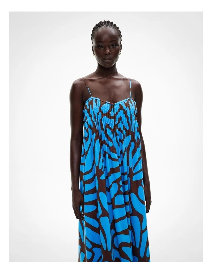 Pintuck Maxi Dress in Azure Print image 2