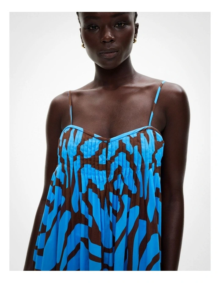 Pintuck Maxi Dress in Azure Print image 3