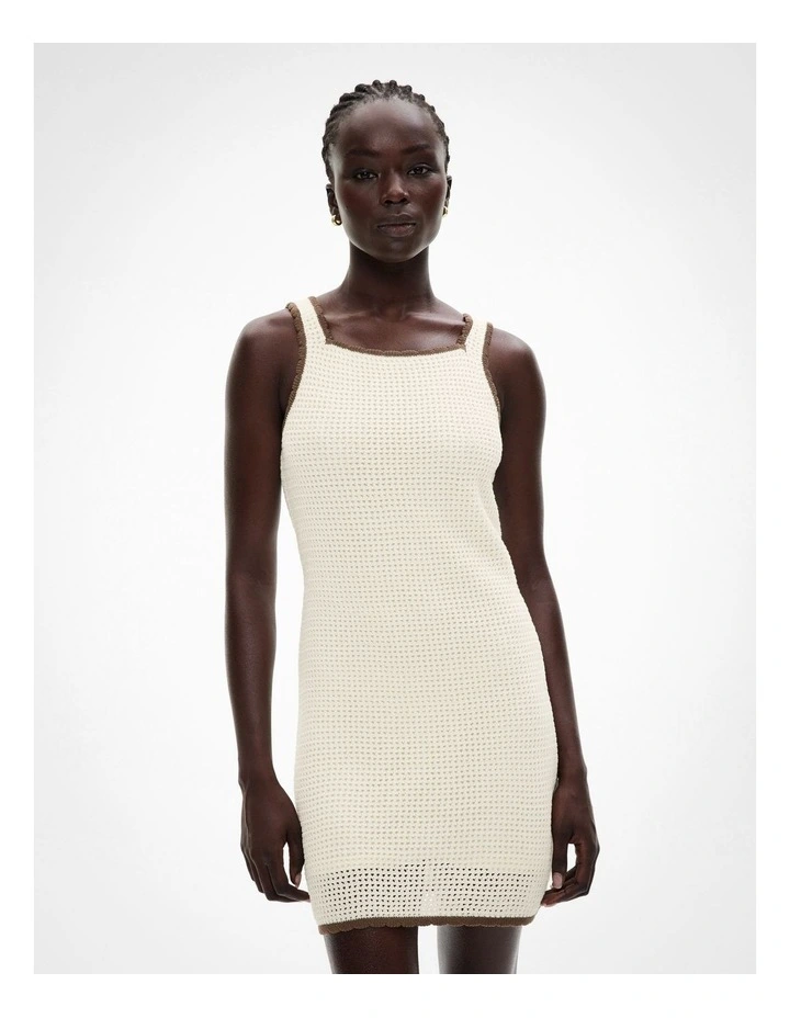 Crochet Knit Dress in Chalk image 1