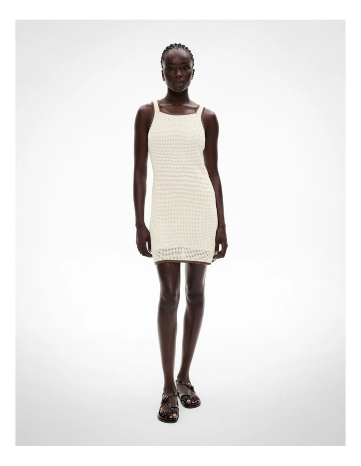 Crochet Knit Dress in Chalk image 2