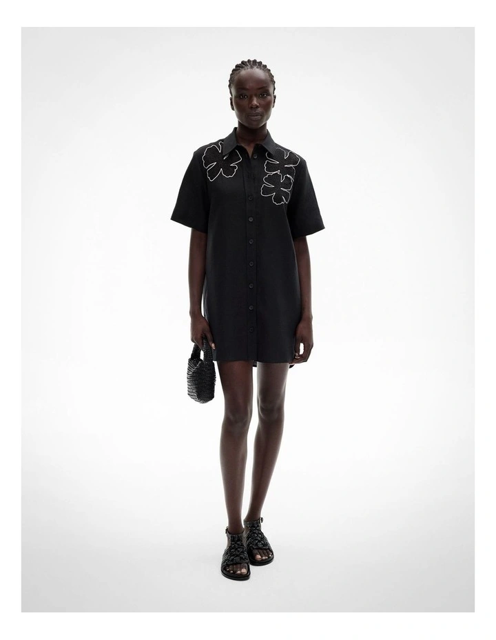 Lace Insert Shirt Dress in Black image 1