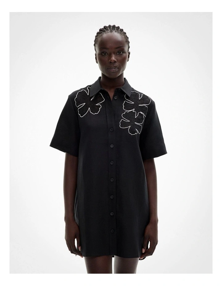 Lace Insert Shirt Dress in Black image 2