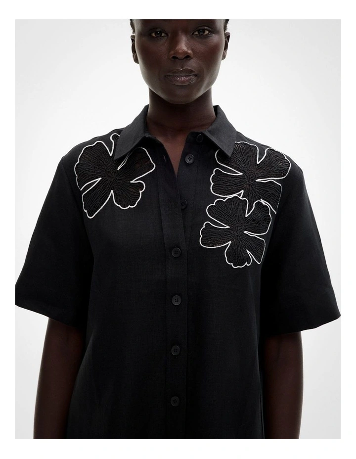 Lace Insert Shirt Dress in Black image 3