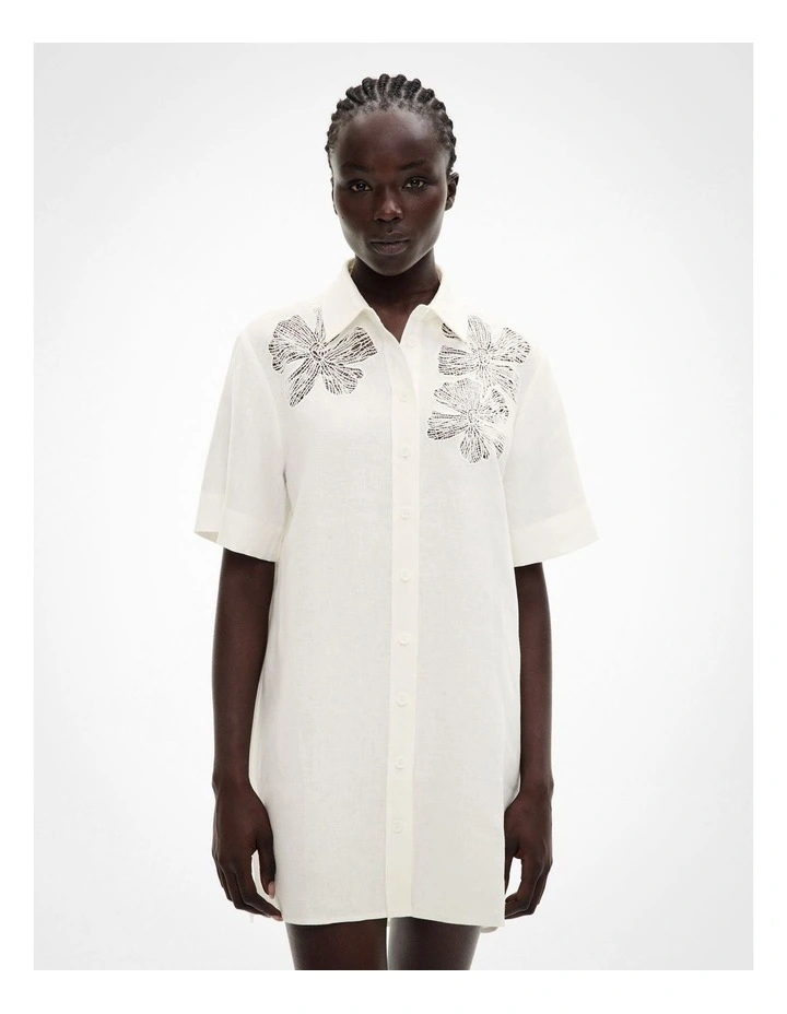 Lace Insert Shirt Dress in Fresh White image 2