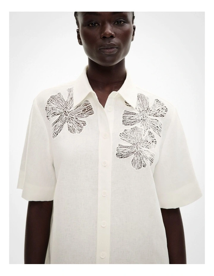 Lace Insert Shirt Dress in Fresh White image 3