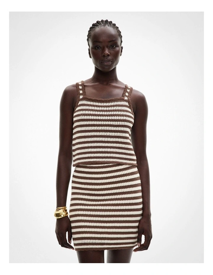 Crochet Knit Tank in Chocolate Stripe image 1