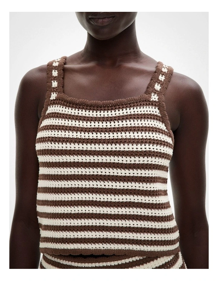 Crochet Knit Tank in Chocolate Stripe image 3