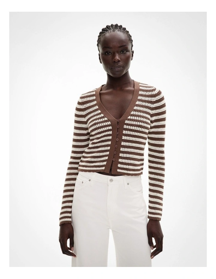 Crochet Cardigan in Chocolate Stripe image 1