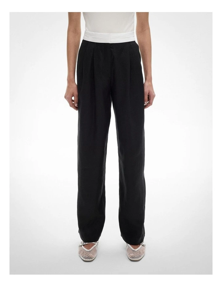 Waist Detail Linen Pant in Black image 1
