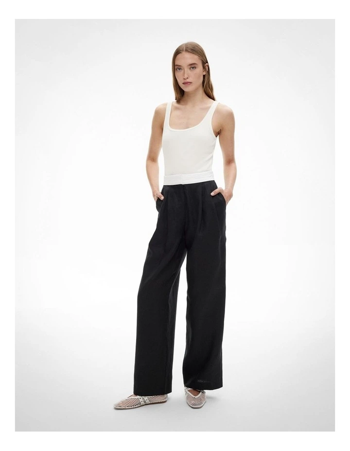 Waist Detail Linen Pant in Black image 2