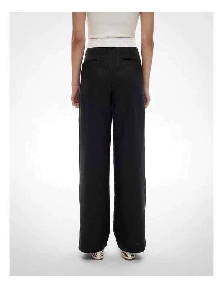 Waist Detail Linen Pant in Black image 4