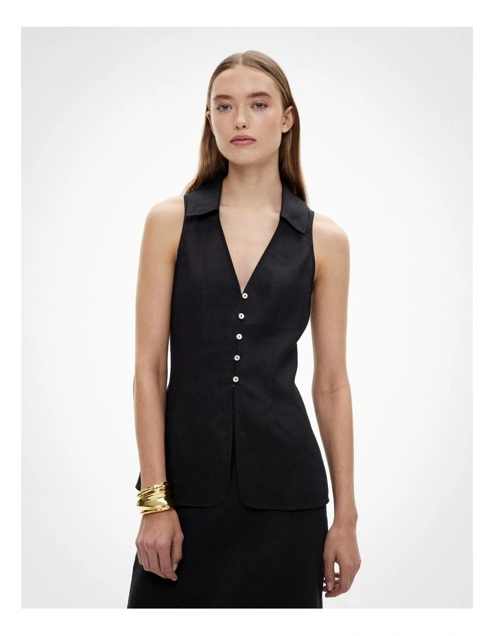 Button Down Vest Top in Black image 1