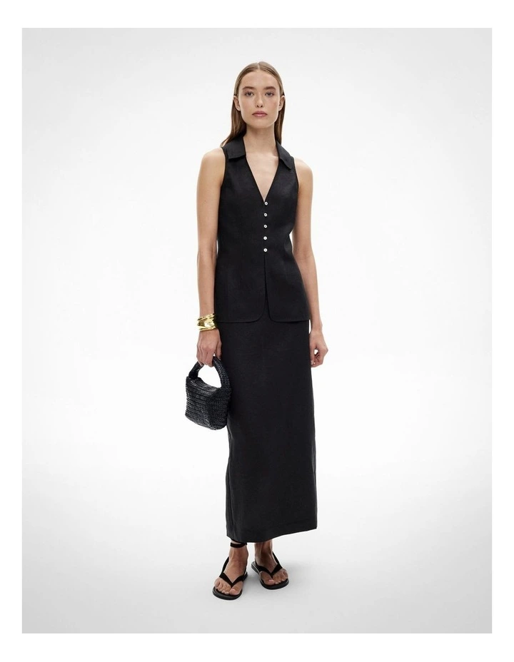 Button Down Vest Top in Black image 2