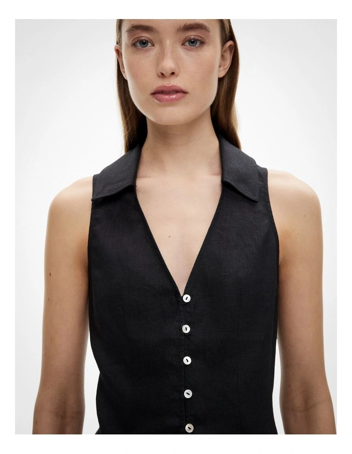 Button Down Vest Top in Black image 3