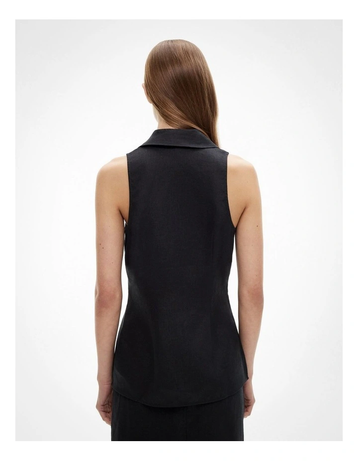Button Down Vest Top in Black image 4