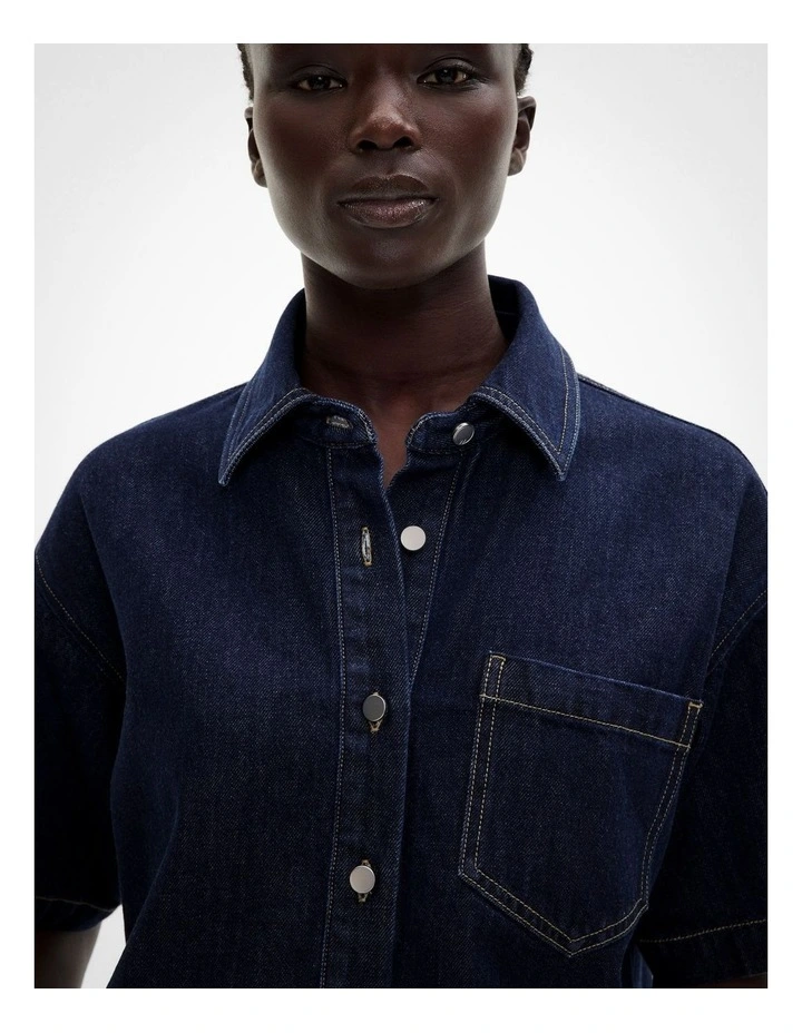 Denim Crop Shirt in Dark Indigo image 3