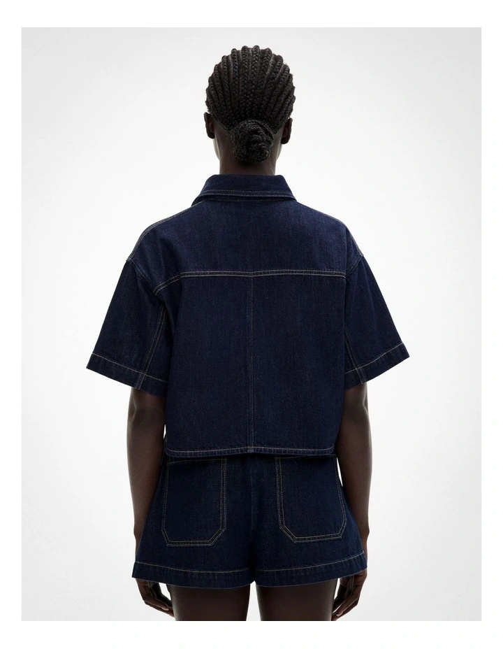 Denim Crop Shirt in Dark Indigo image 5