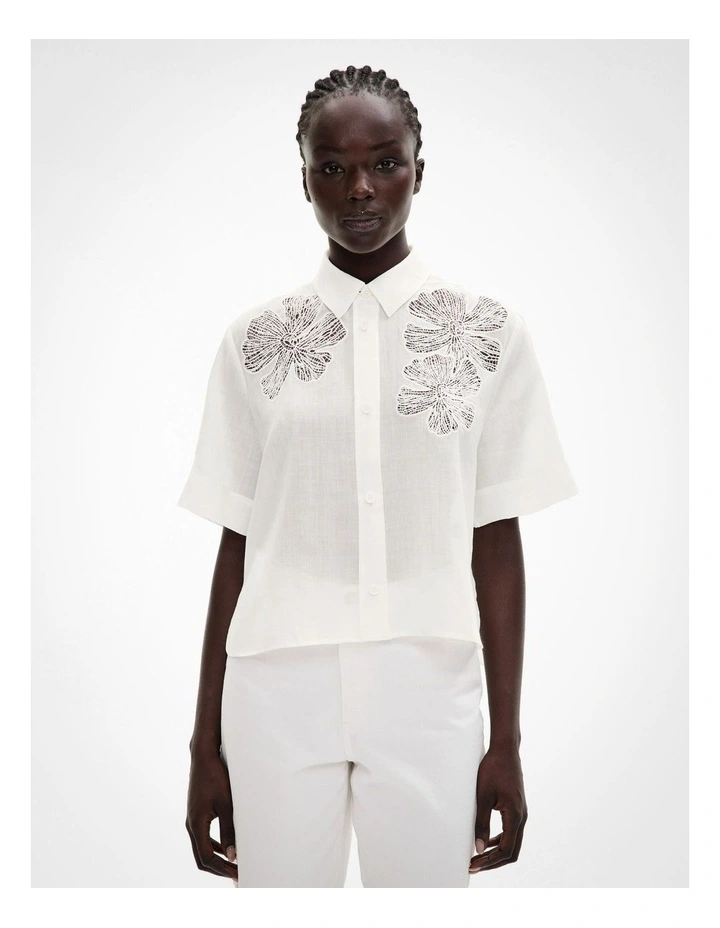 Lace Insert Shirt in Fresh White image 2