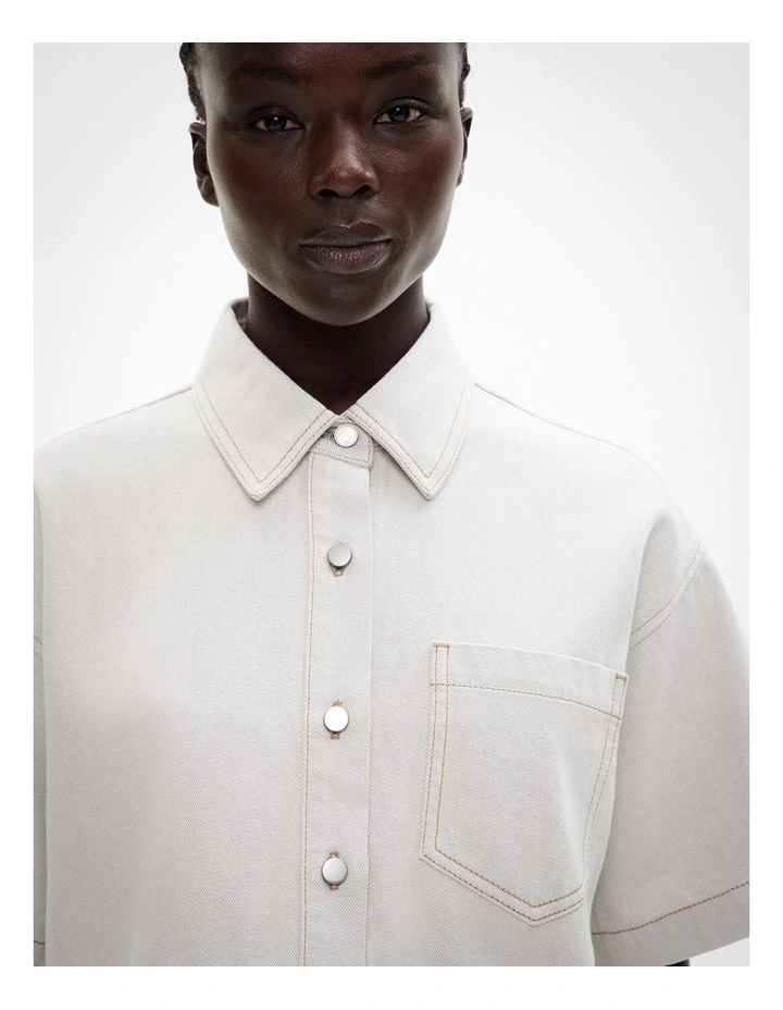 Denim Crop Shirt in Light Wash image 3