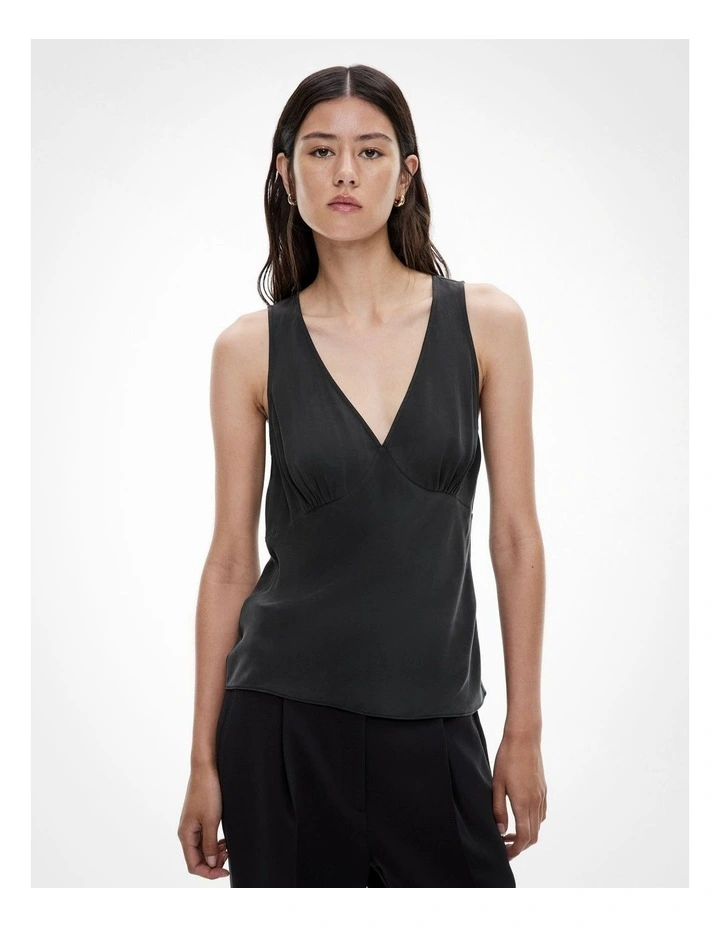 V Neck Cupro Tank in Black image 1