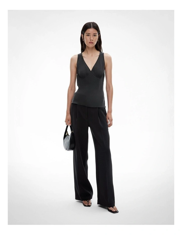 V Neck Cupro Tank in Black image 2