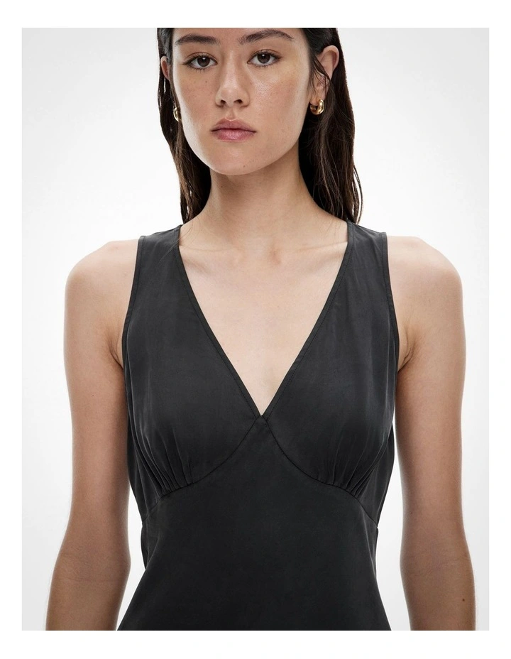 V Neck Cupro Tank in Black image 3