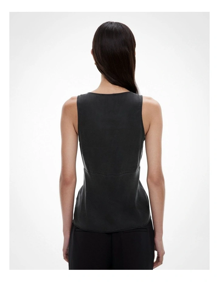 V Neck Cupro Tank in Black image 4