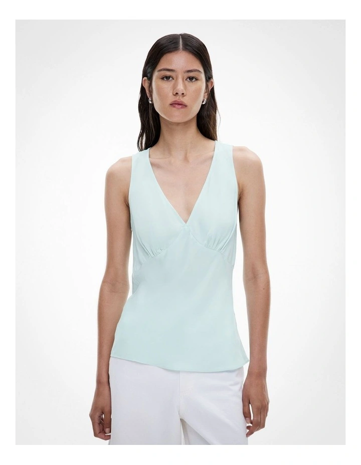 V Neck Cupro Tank in Faded Turquoise image 1