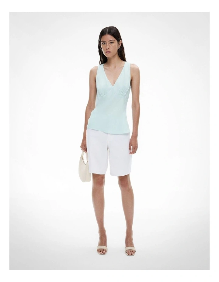 V Neck Cupro Tank in Faded Turquoise image 2