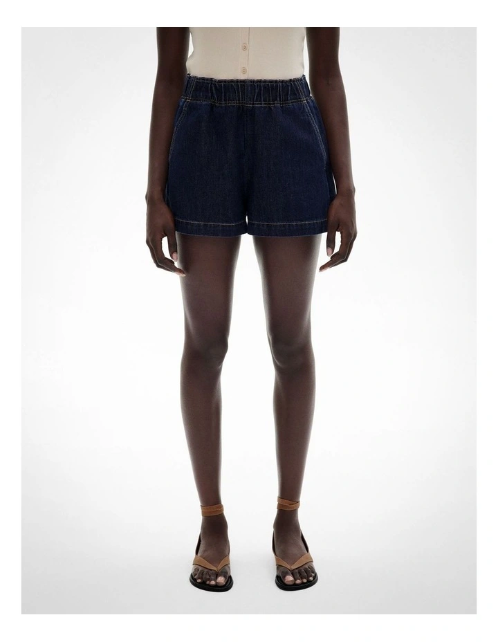 Denim Pull On Short in Dark Indigo image 1