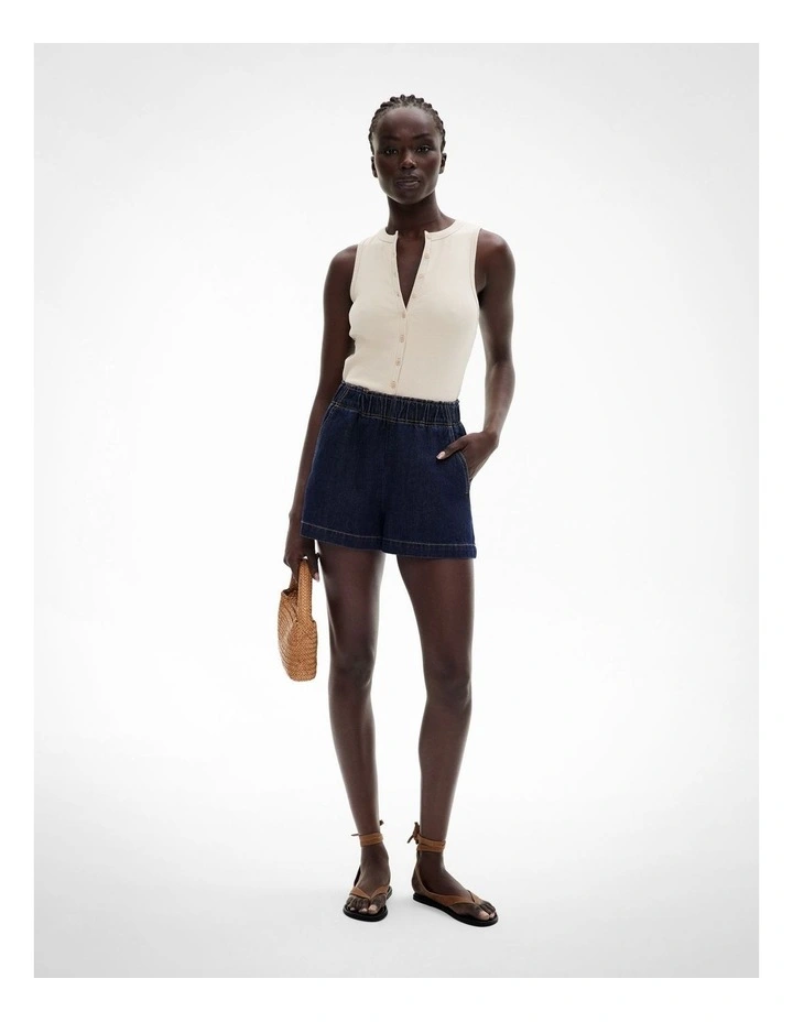 Denim Pull On Short in Dark Indigo image 2