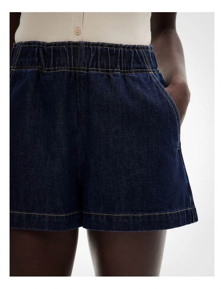Denim Pull On Short in Dark Indigo image 3