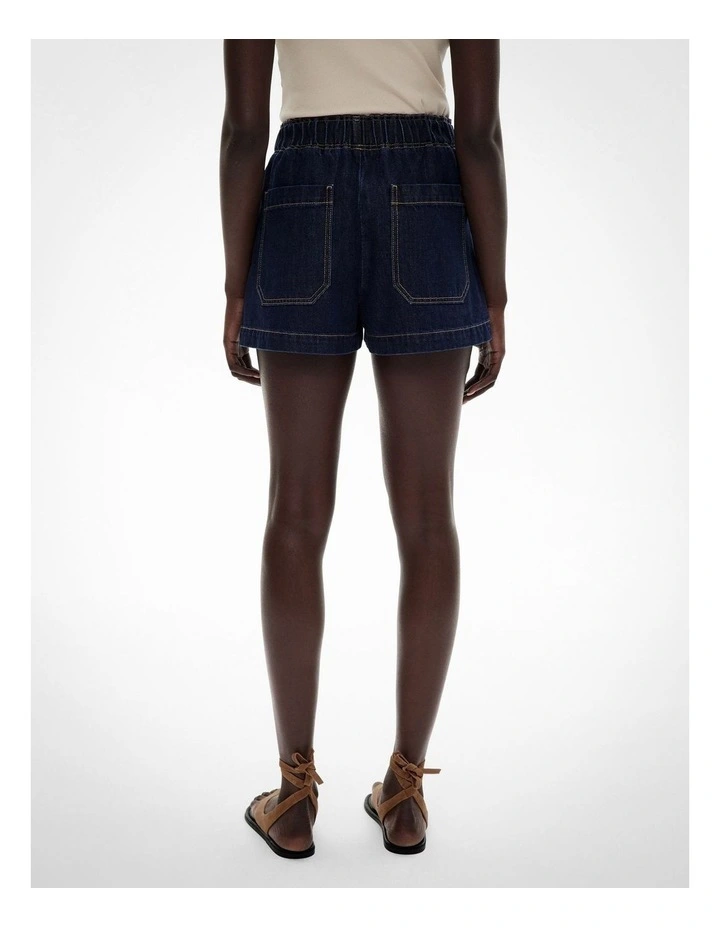 Denim Pull On Short in Dark Indigo image 4
