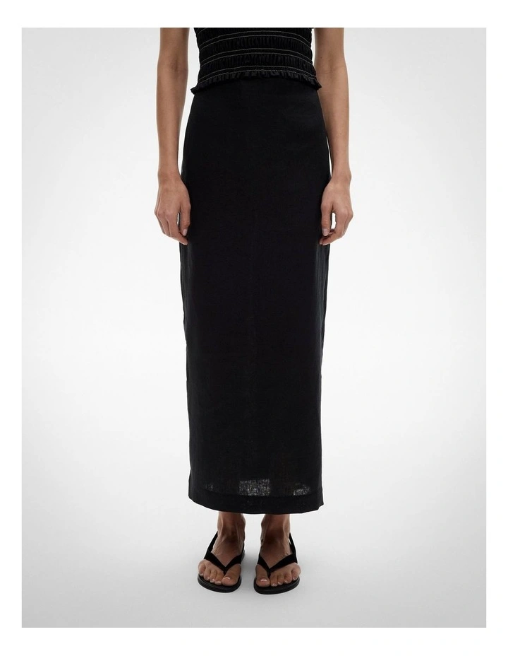 Linen Column Skirt in Black image 1