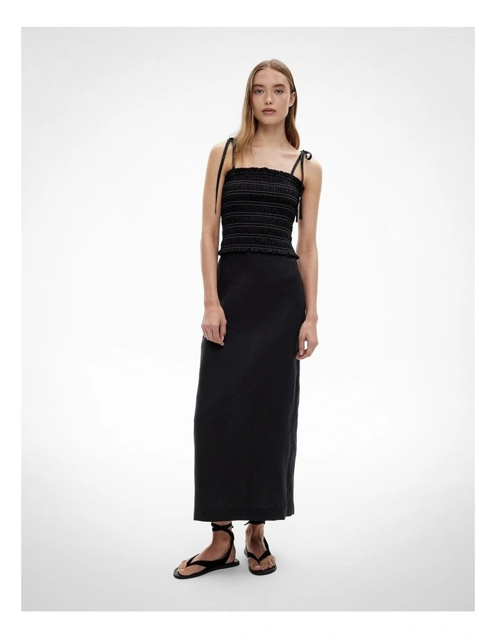 Linen Column Skirt in Black image 2