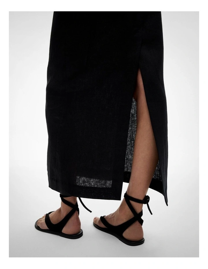 Linen Column Skirt in Black image 3