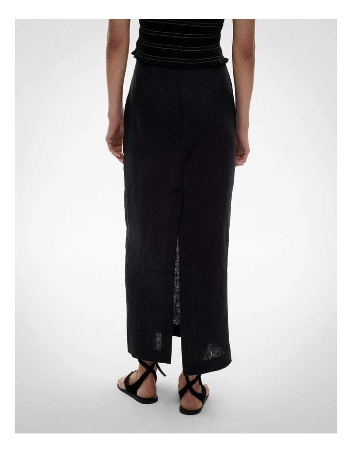 Linen Column Skirt in Black image 4