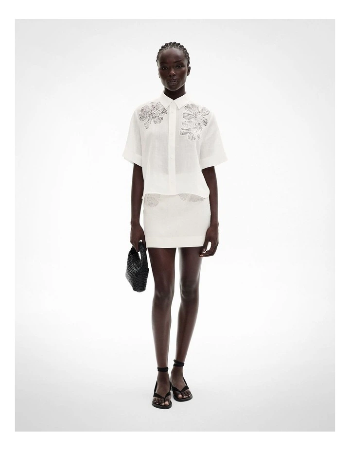 Lace Insert Mini Skirt in Fresh White image 2