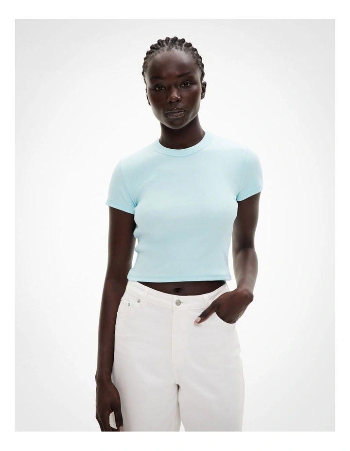 Rib Baby Tee in Faded Turquoise image 2