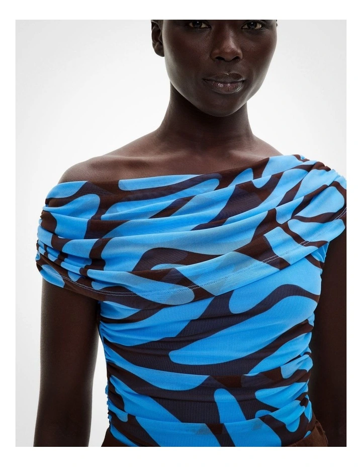 Mesh Drape Top in Azure Print image 3