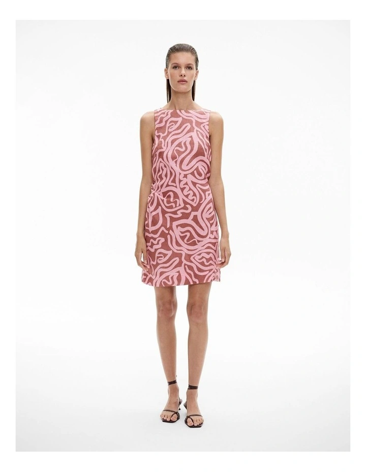 Boat Neck Mini Dress in Rosewood Print image 1