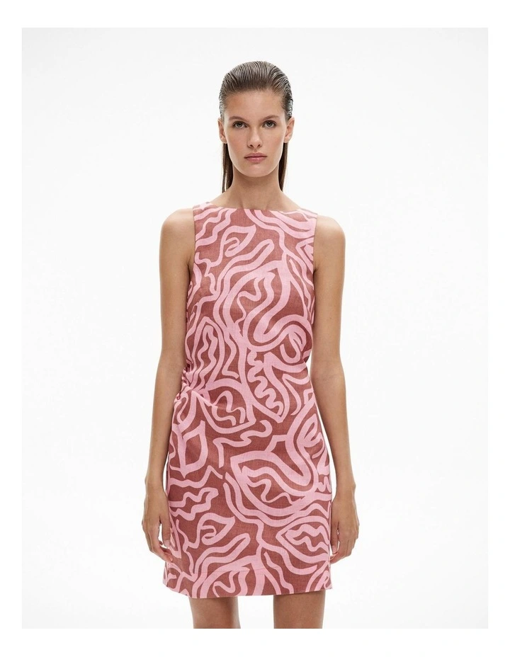 Boat Neck Mini Dress in Rosewood Print image 2