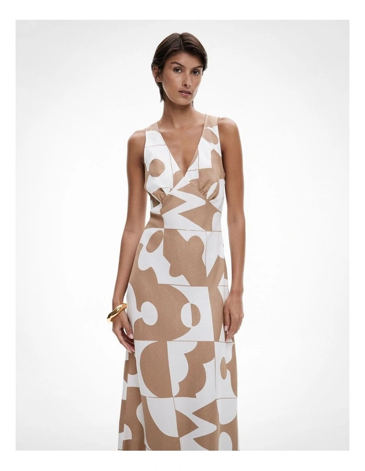 Bias V Neck Dress in Geo Tile Caramel image 2